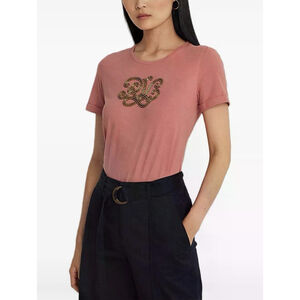Lauren Ralph Lauren Beaded Logo T-Shirt Medium Pink Preppy Quiet Luxury Chic
